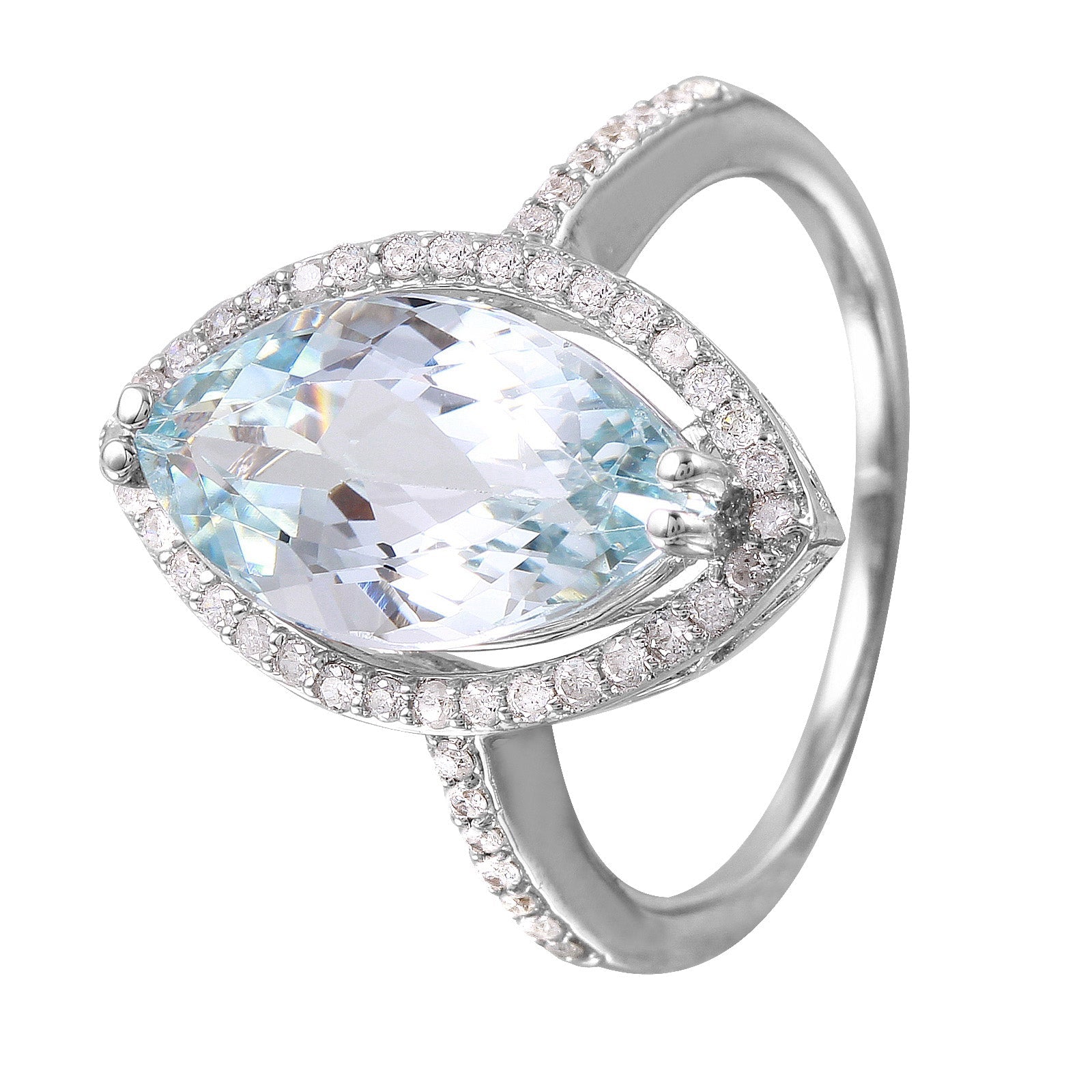 14KT White Gold 4.4ctw Aquamarine Diamond Ring Size 6.5