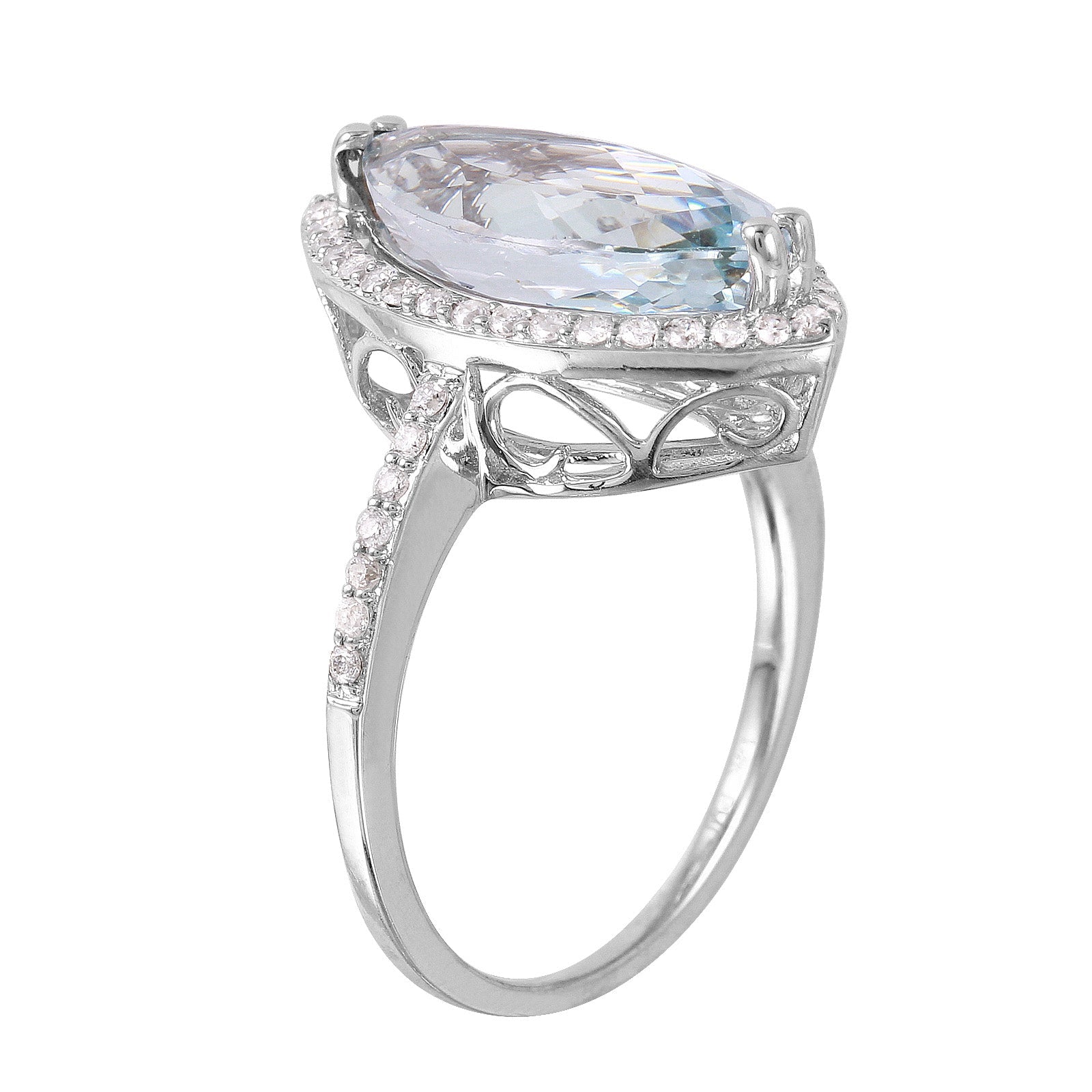 14KT White Gold 4.4ctw Aquamarine Diamond Ring Size 6.5