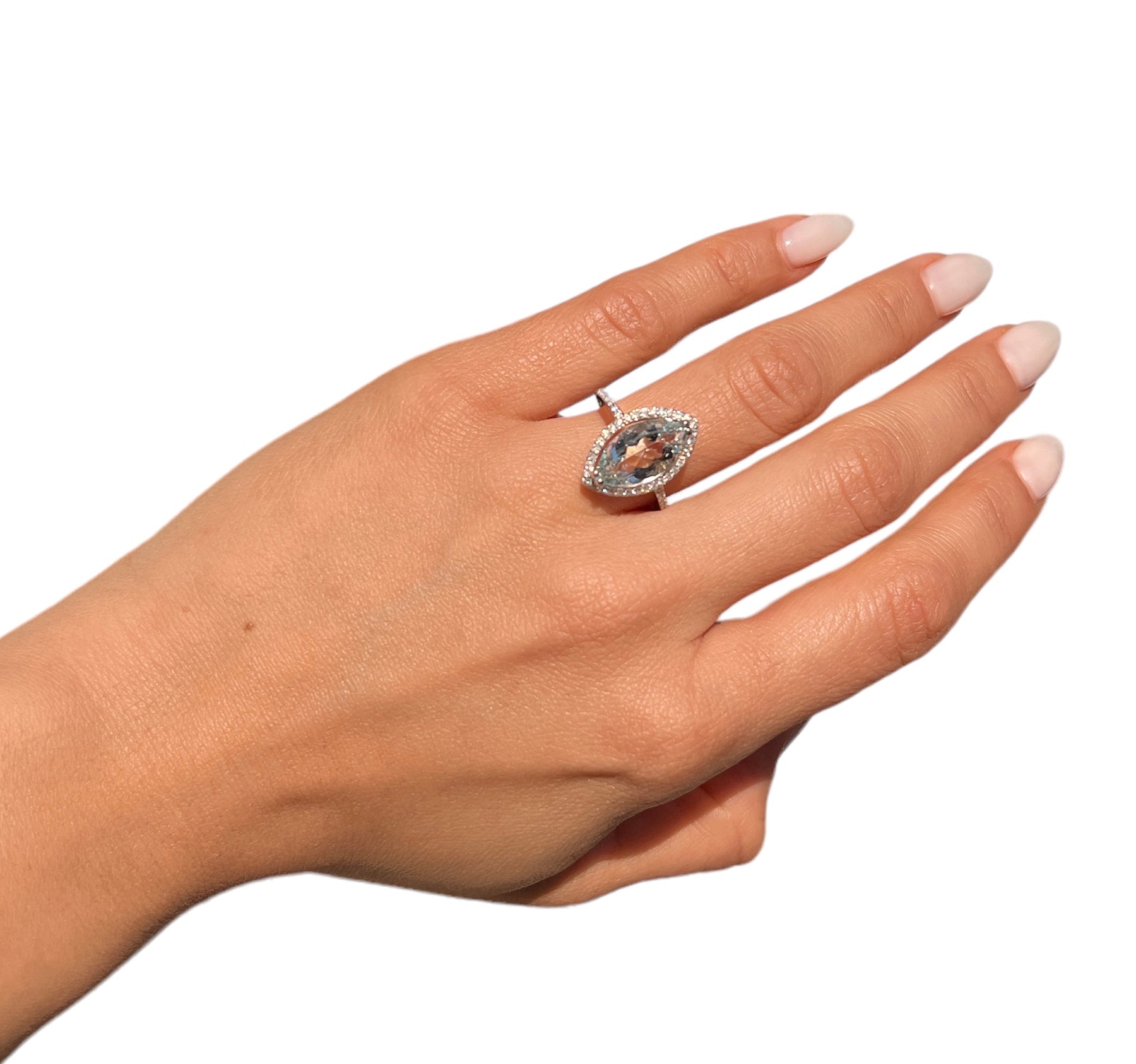 14KT White Gold 4.4ctw Aquamarine Diamond Ring Size 6.5