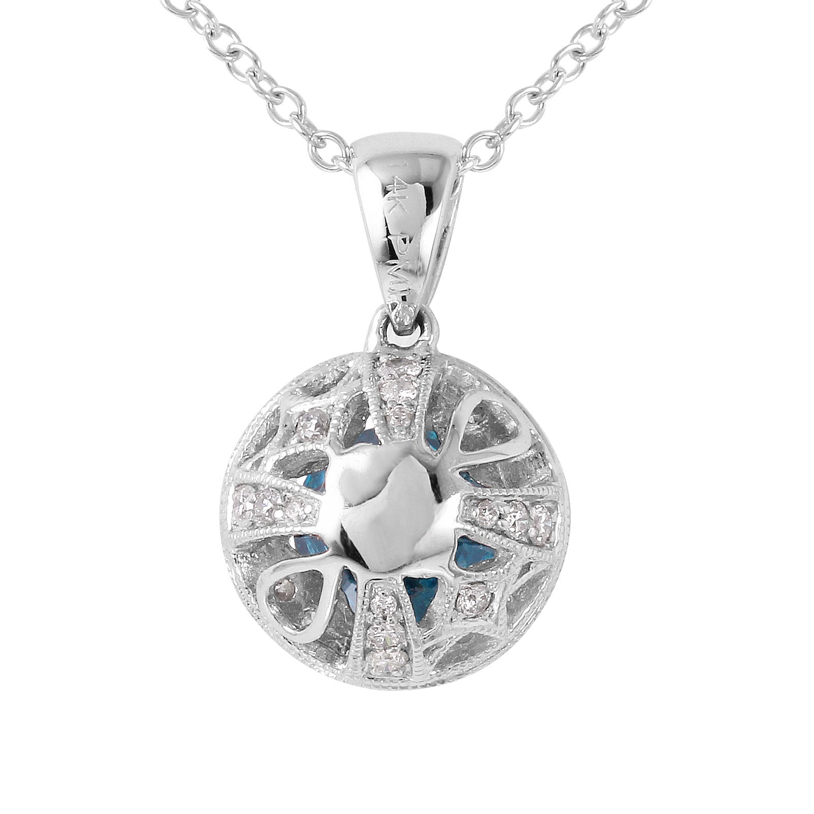 14KT White Gold 1.31ctw Blue Diamond & Brilliant Cut Diamonds Pendant Chain Length 16 In.