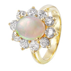 14KT Yellow Gold 2.69ctw Opal Diamond Cocktail Ring Size 7