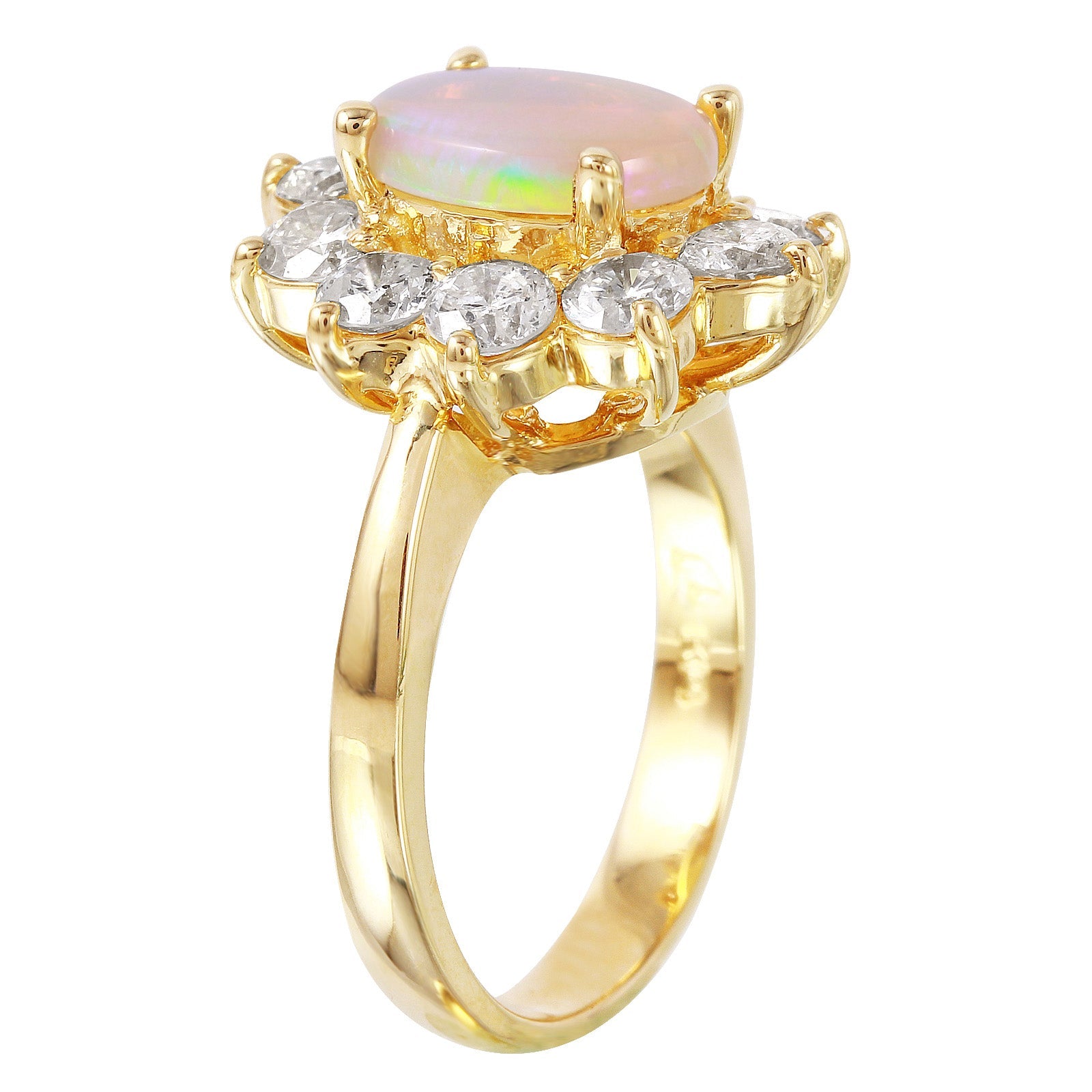 14KT Yellow Gold 2.69ctw Opal Diamond Cocktail Ring Size 7