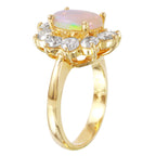 14KT Yellow Gold 2.69ctw Opal Diamond Cocktail Ring Size 7