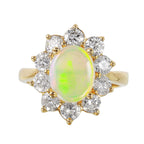 14KT Yellow Gold 2.69ctw Opal Diamond Cocktail Ring Size 7
