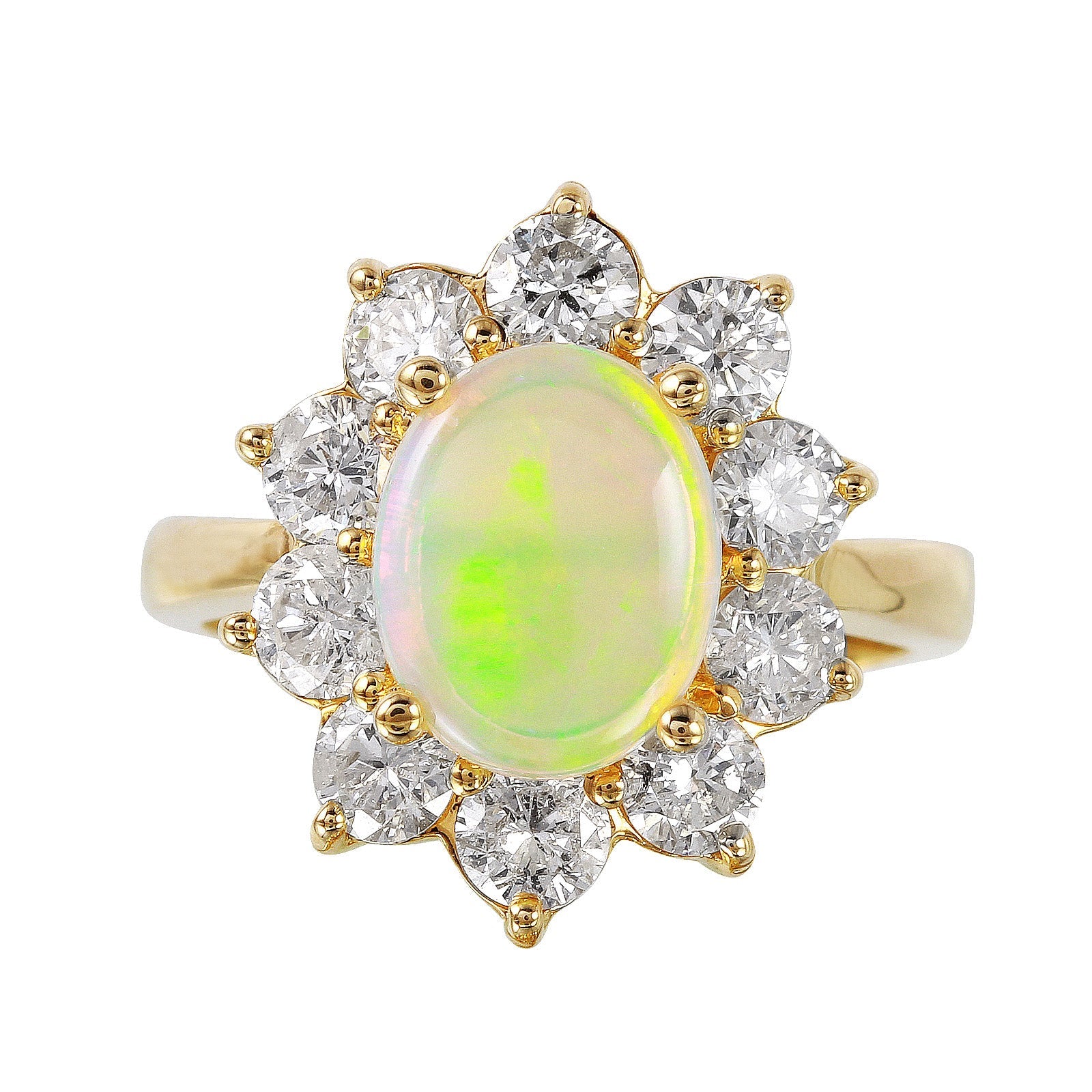 14KT Yellow Gold 2.69ctw Opal Diamond Cocktail Ring Size 7