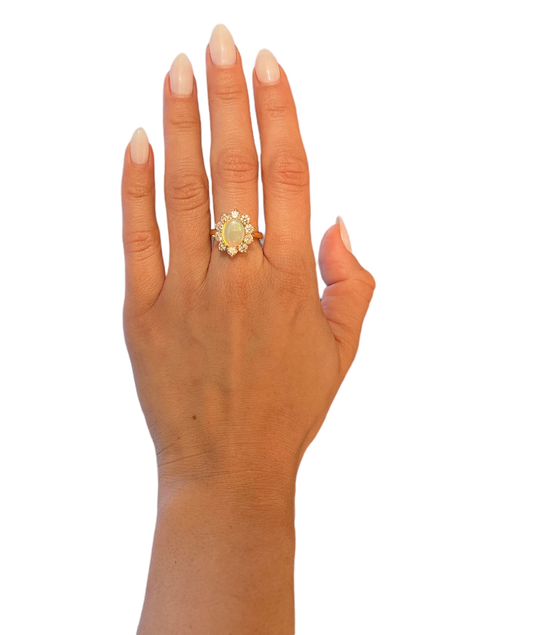 14KT Yellow Gold 2.69ctw Opal Diamond Cocktail Ring Size 7