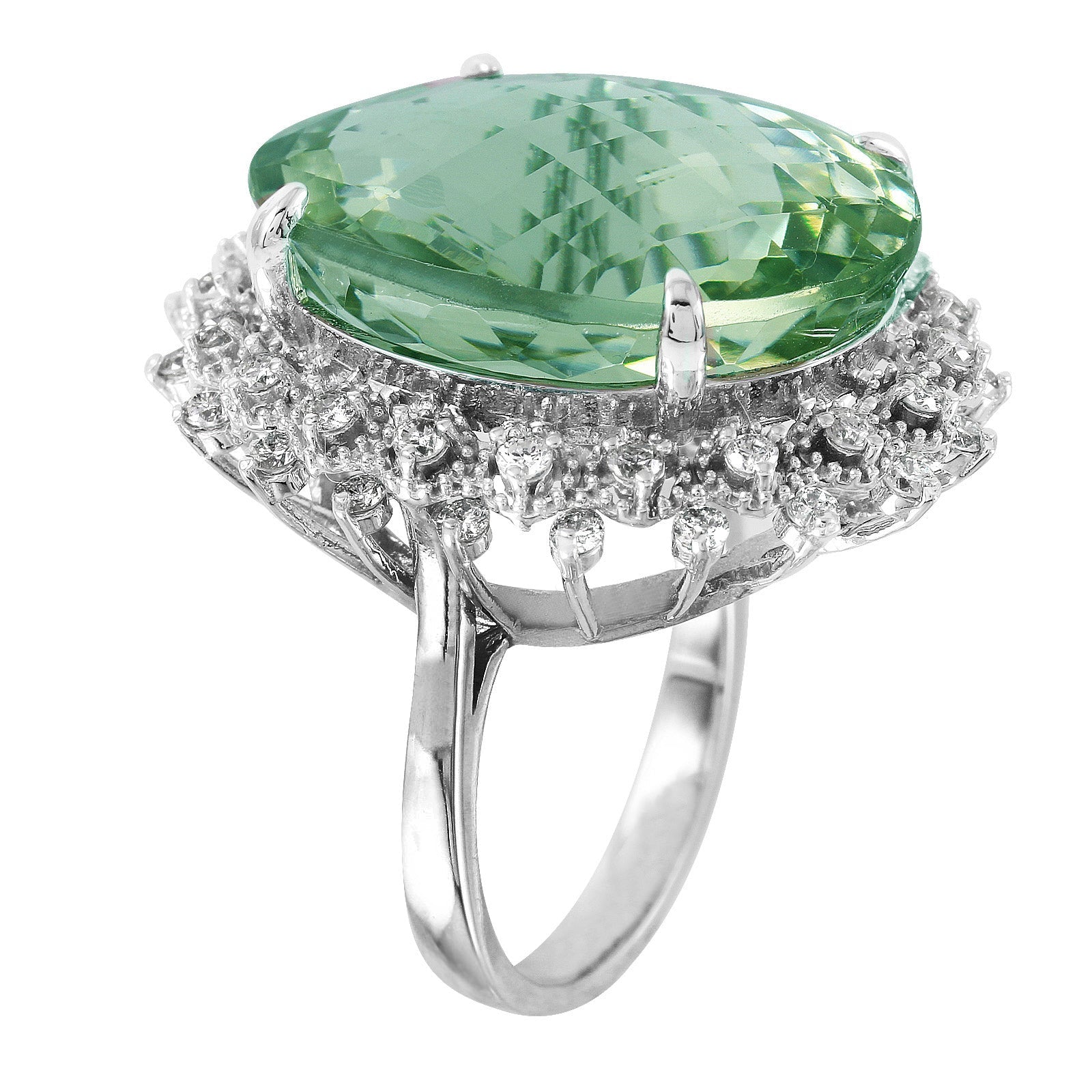 14KT White Gold 31.29ctw Amethyst Diamond Cocktail Ring Size 6.5