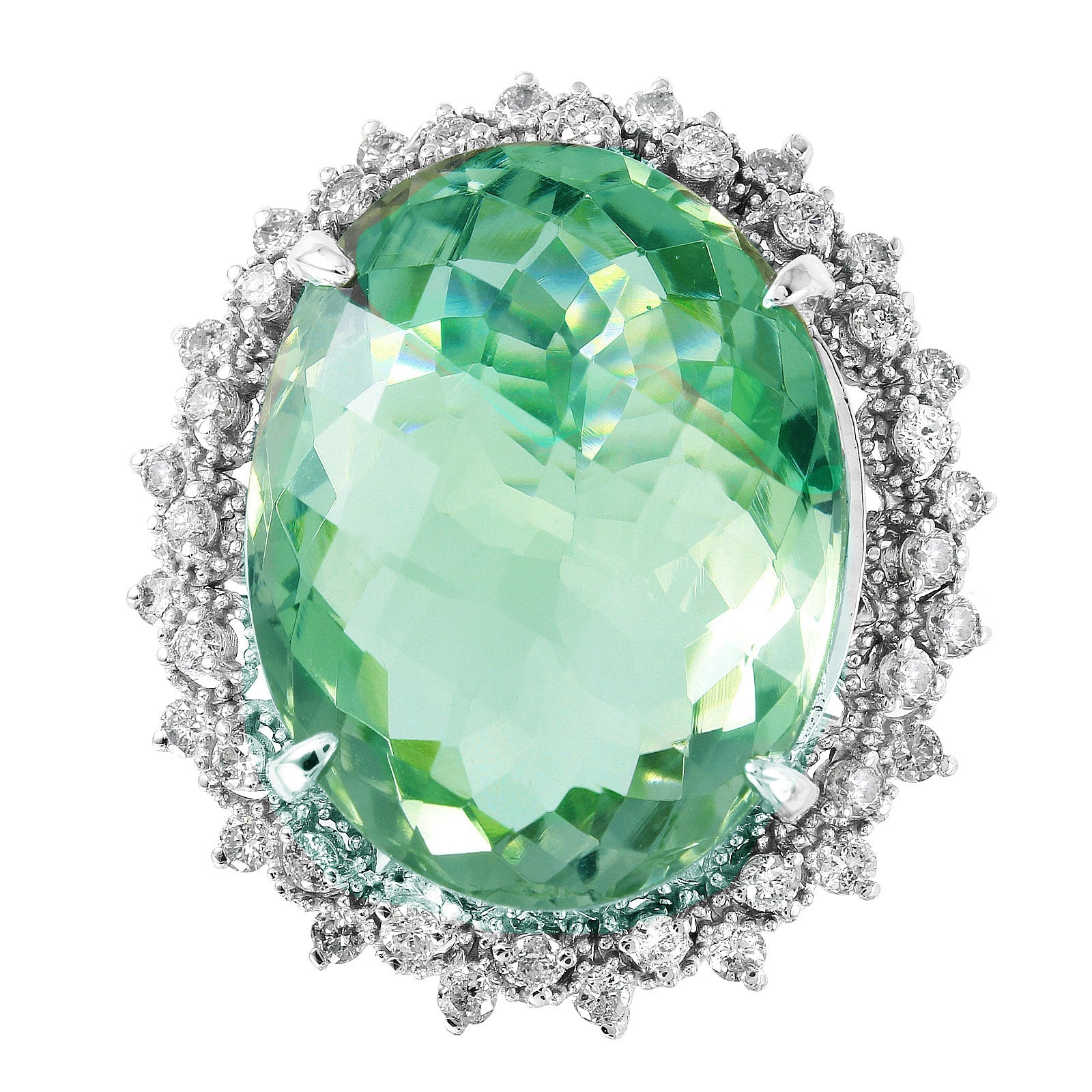 14KT White Gold 31.29ctw Amethyst Diamond Cocktail Ring Size 6.5