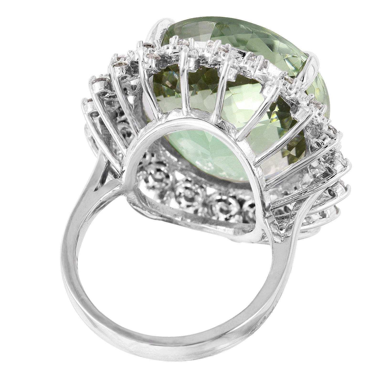 14KT White Gold 31.29ctw Amethyst Diamond Cocktail Ring Size 6.5