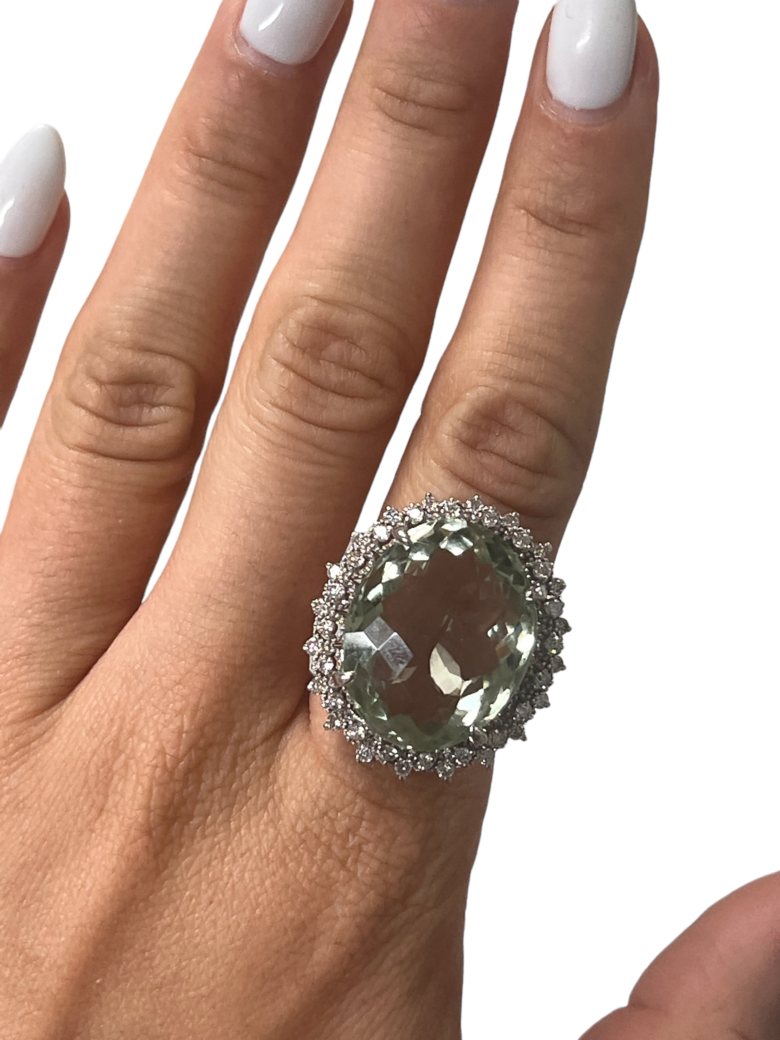 14KT White Gold 31.29ctw Amethyst Diamond Cocktail Ring Size 6.5