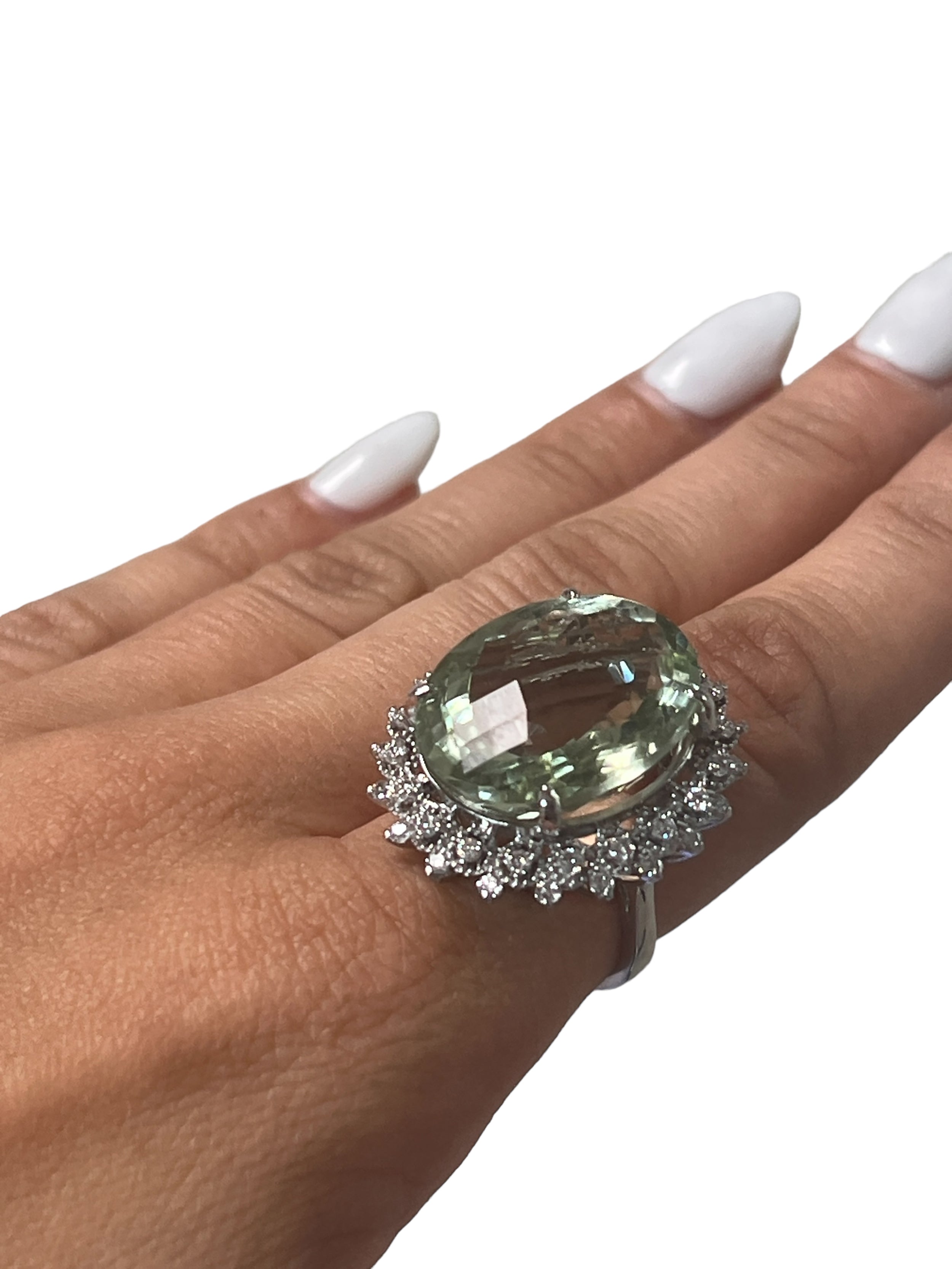 14KT White Gold 31.29ctw Amethyst Diamond Cocktail Ring Size 6.5