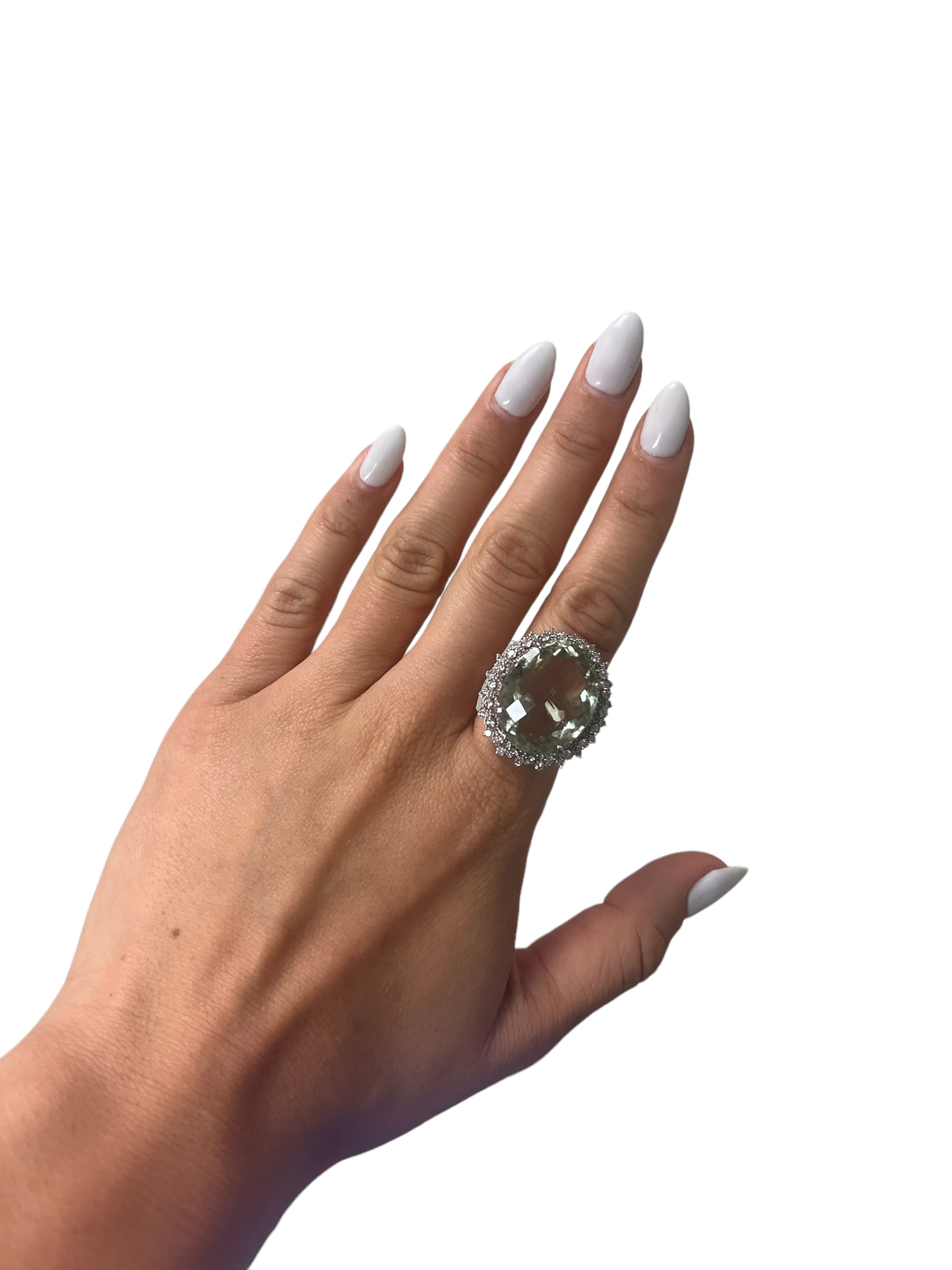 14KT White Gold 31.29ctw Amethyst Diamond Cocktail Ring Size 6.5