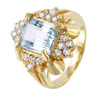 14KT Yellow Gold 4.20ctw Aquarmine Diamond Cocktail Ring Size 7