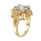 14KT Yellow Gold 4.20ctw Aquarmine Diamond Cocktail Ring Size 7