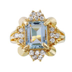 14KT Yellow Gold 4.20ctw Aquarmine Diamond Cocktail Ring Size 7