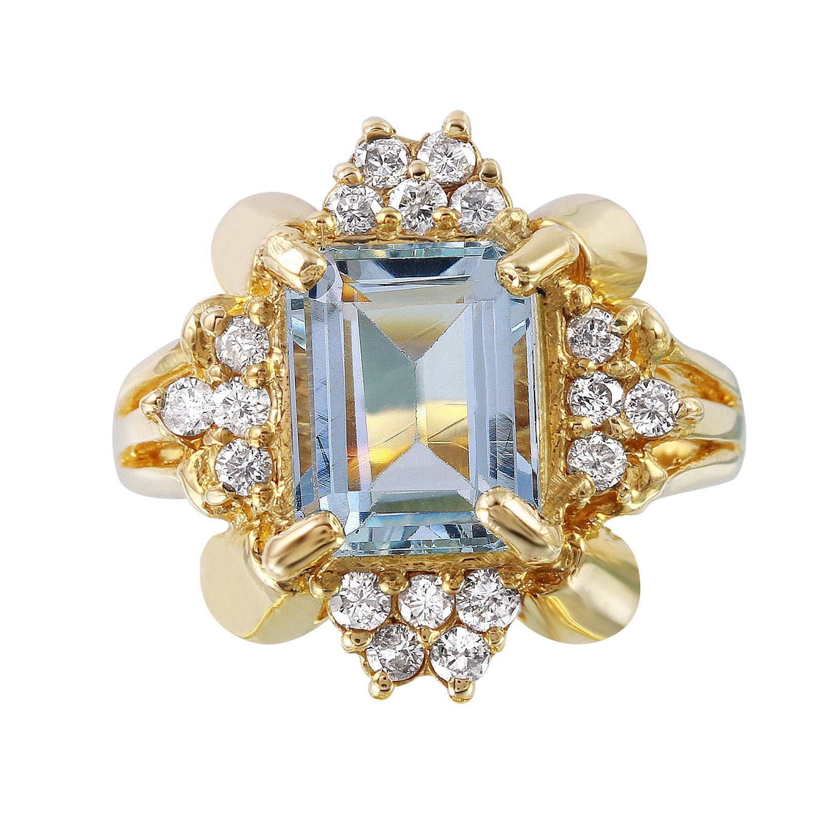 14KT Yellow Gold 4.20ctw Aquarmine Diamond Cocktail Ring Size 7