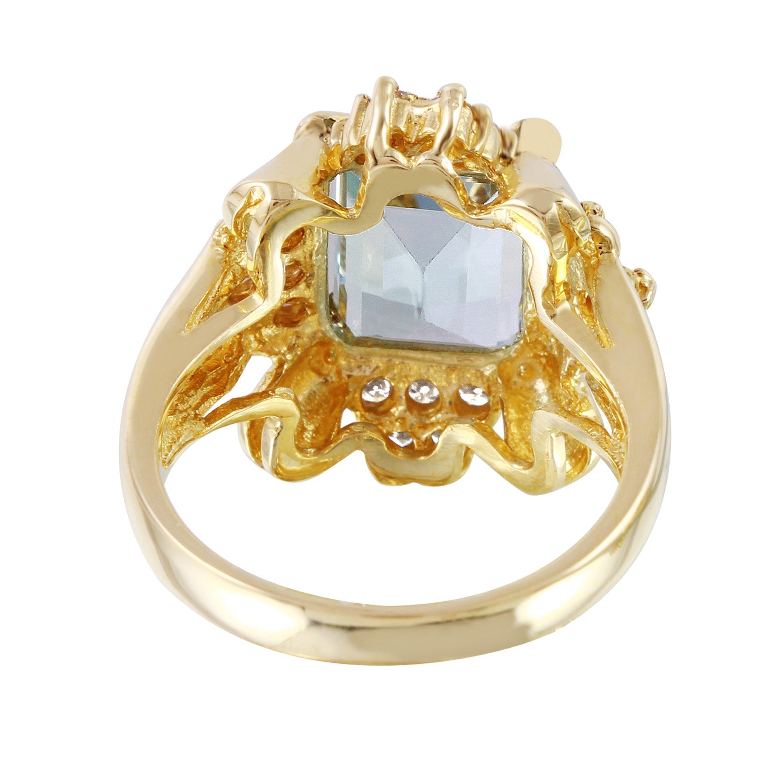 14KT Yellow Gold 4.20ctw Aquarmine Diamond Cocktail Ring Size 7