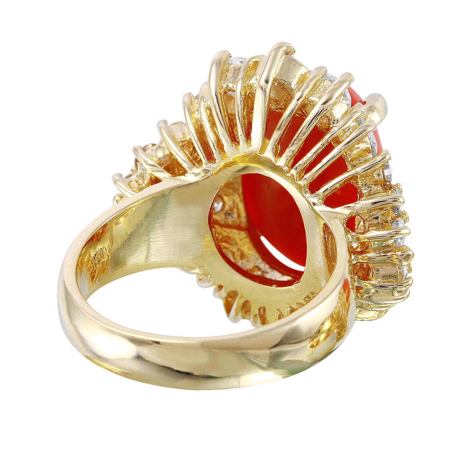 14KT Yellow Gold 10.36ctw Coral Diamond Cocktail Ring Size 6.75