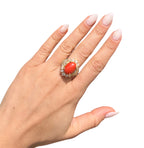 14KT Yellow Gold 10.36ctw Coral Diamond Cocktail Ring Size 6.75