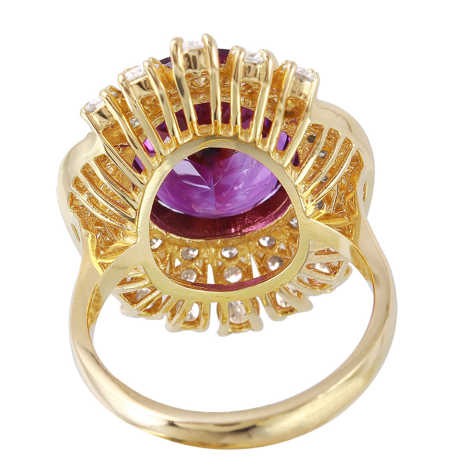 14KT Yellow Gold 9.45ctw Amethyst Diamond Cocktail Ring Size 6.5