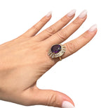 14KT Yellow Gold 9.45ctw Amethyst Diamond Cocktail Ring Size 6.5