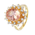 14KT Yellow Gold 4.04ctw Morganite Diamond Cocktail Ring Size 7