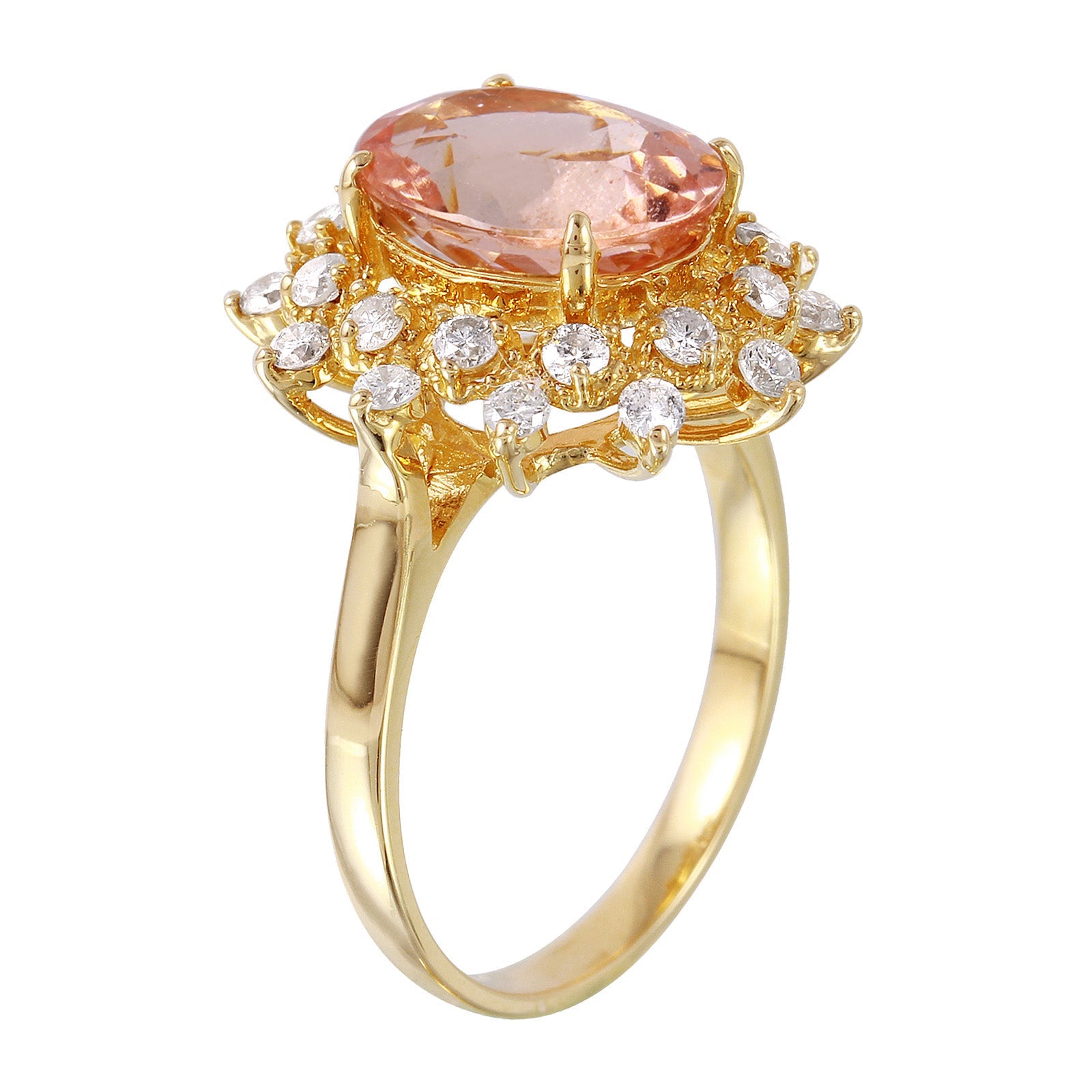 14KT Yellow Gold 4.04ctw Morganite Diamond Cocktail Ring Size 7