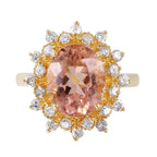 14KT Yellow Gold 4.04ctw Morganite Diamond Cocktail Ring Size 7
