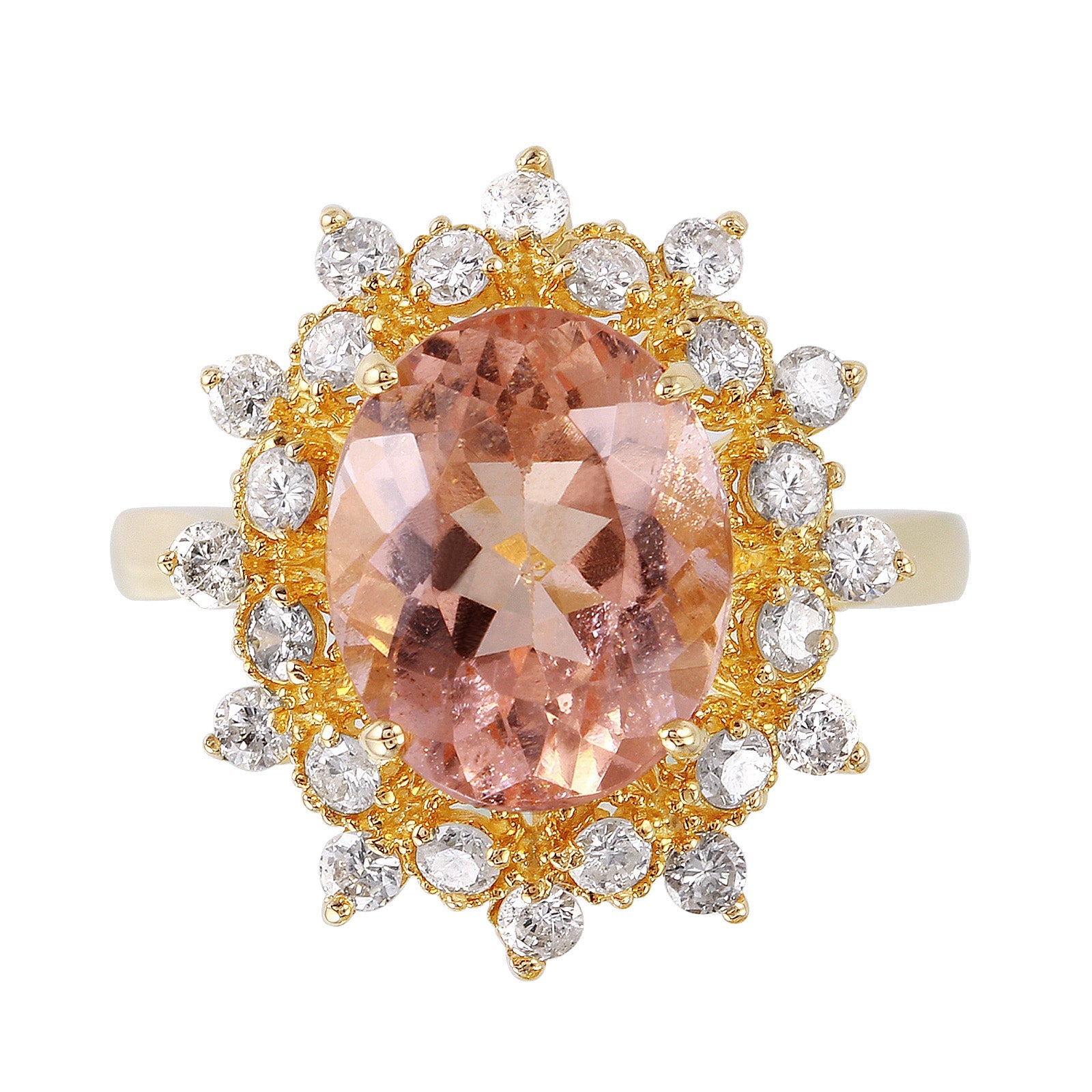 14KT Yellow Gold 4.04ctw Morganite Diamond Cocktail Ring Size 7