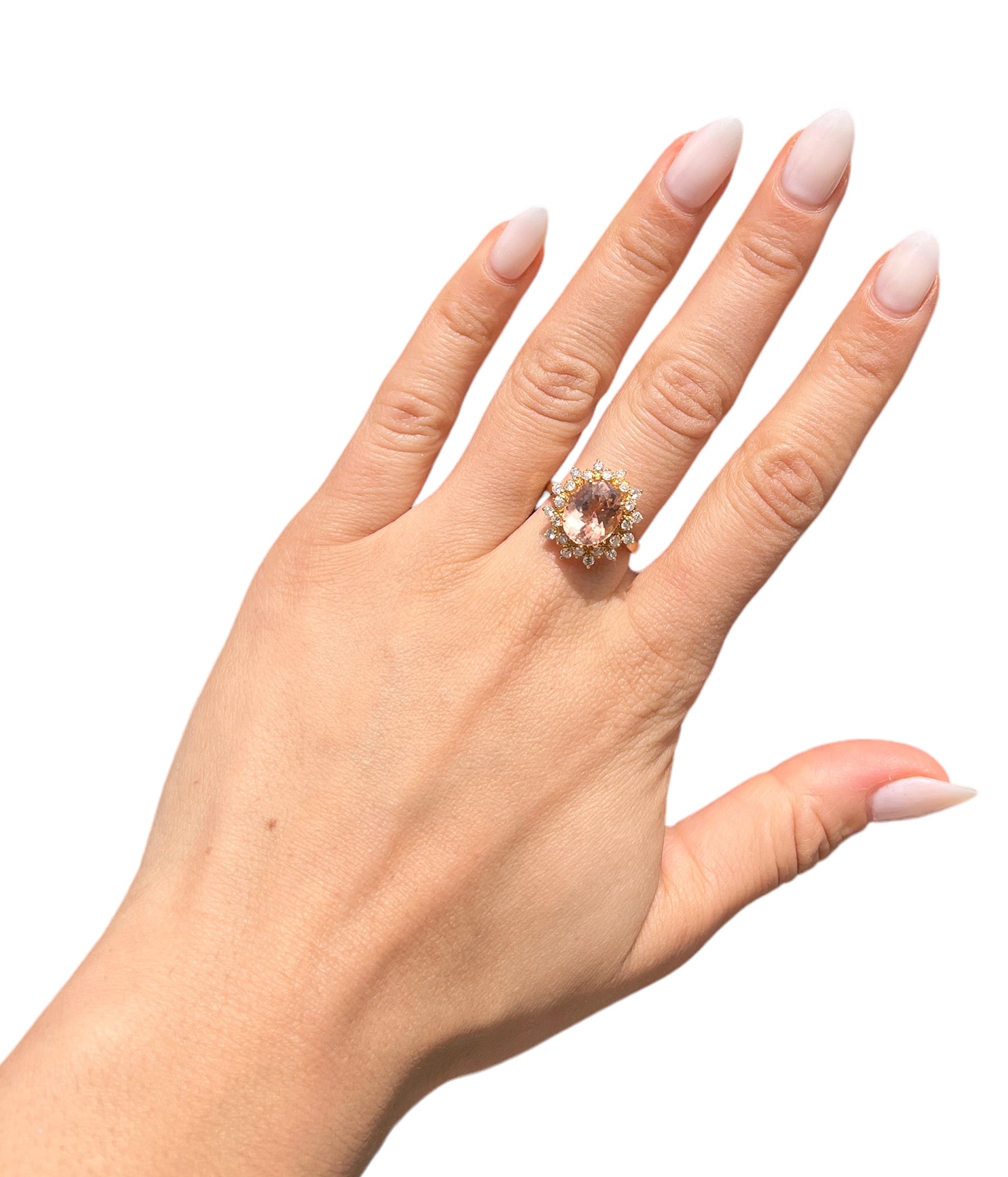 14KT Yellow Gold 4.04ctw Morganite Diamond Cocktail Ring Size 7