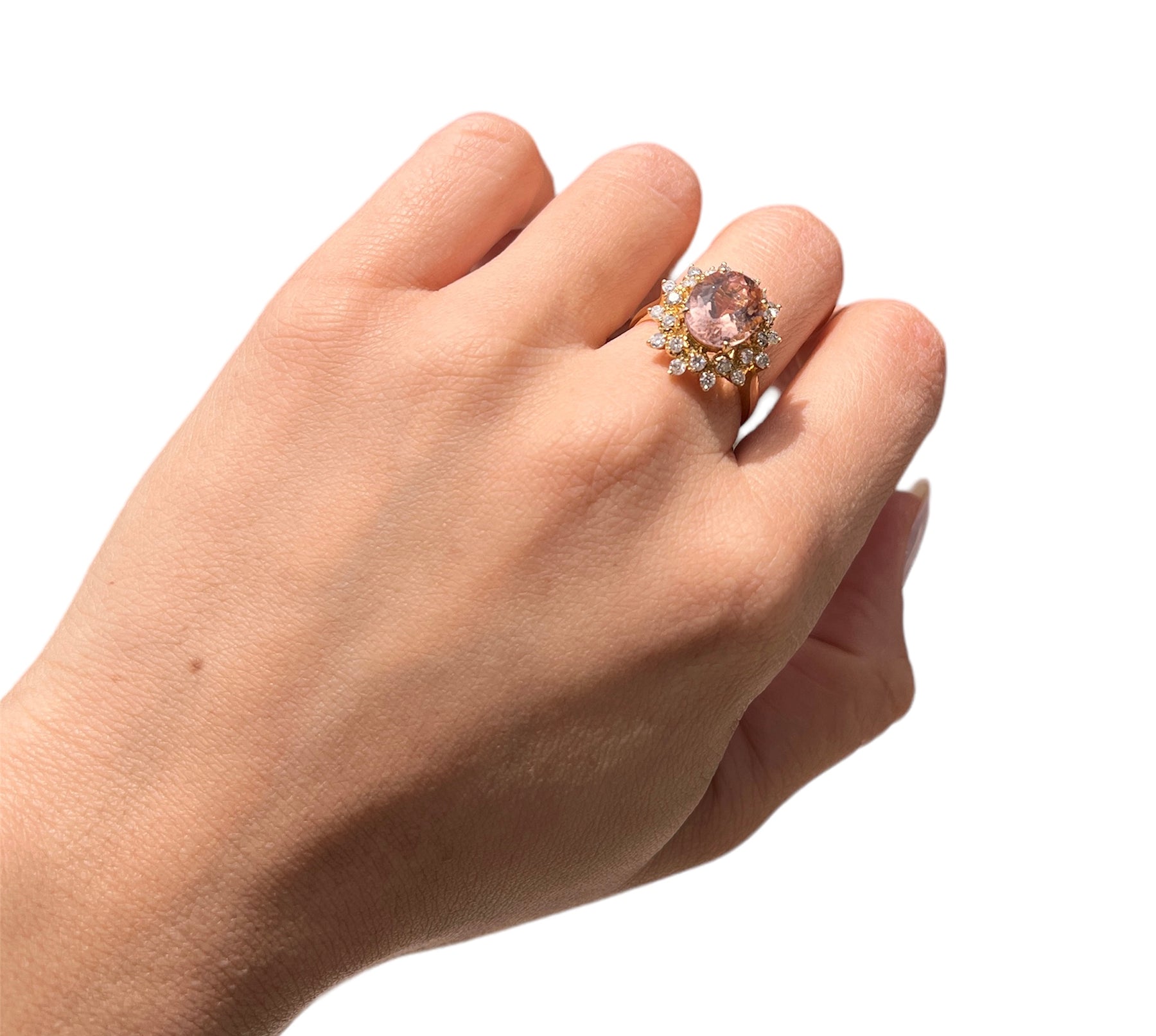 14KT Yellow Gold 4.04ctw Morganite Diamond Cocktail Ring Size 7