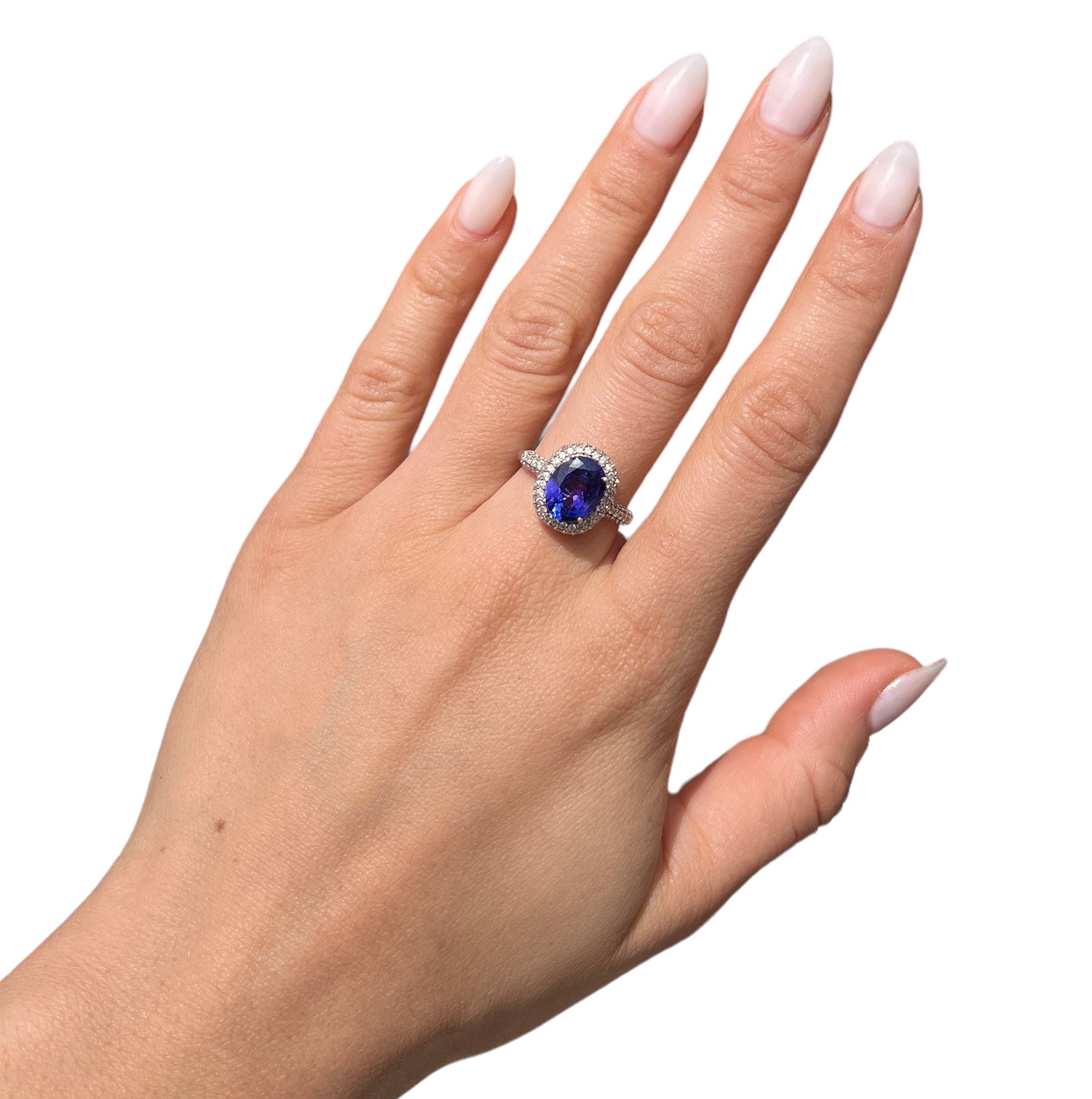 14KT White Gold 4.33ctw Tanzanite Diamond Cocktail Ring Size 7.25