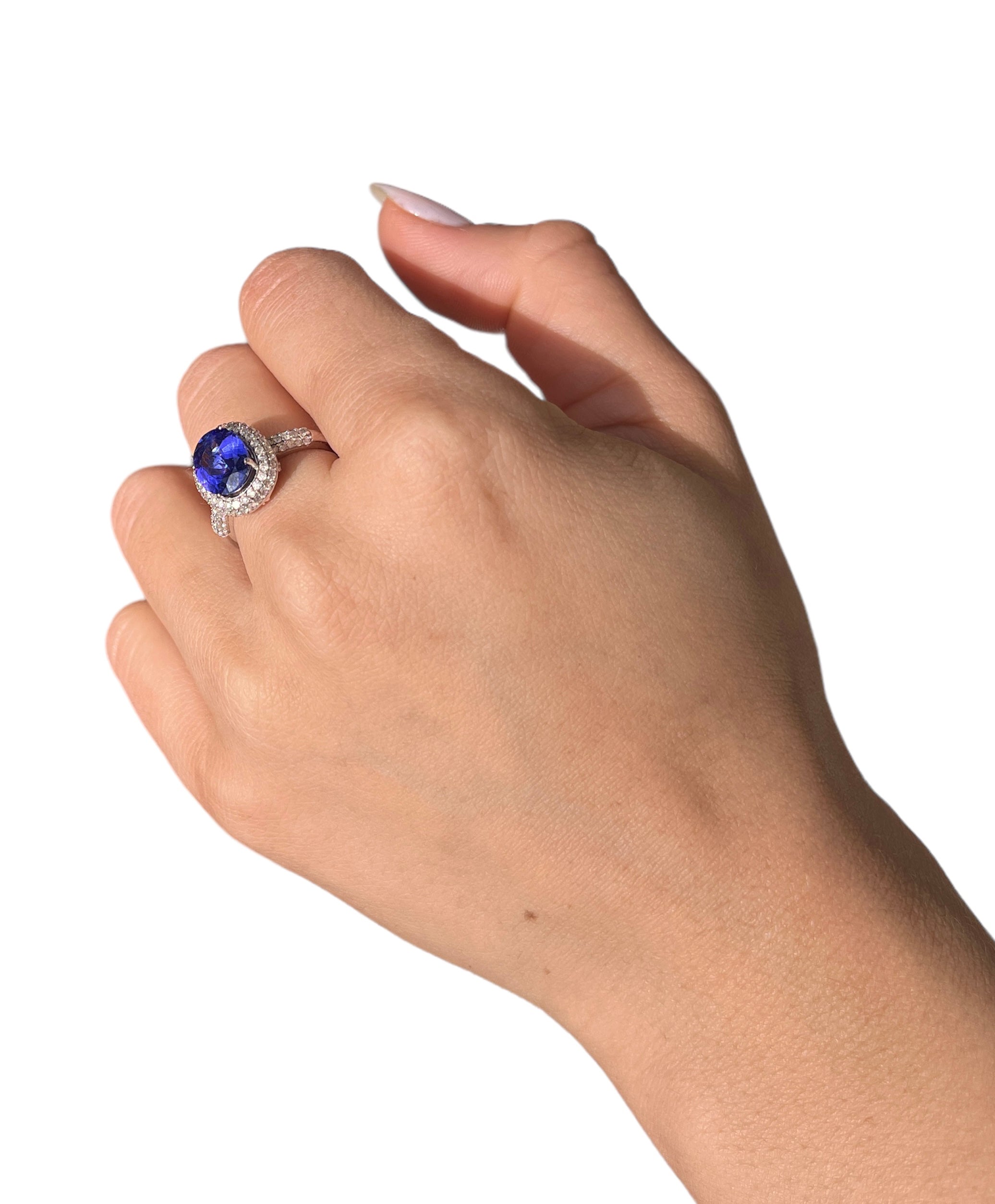 14KT White Gold 4.33ctw Tanzanite Diamond Cocktail Ring Size 7.25