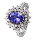 14KT Two Tone Gold Tanzanite Diamond Cocktail Ring Size 7.5
