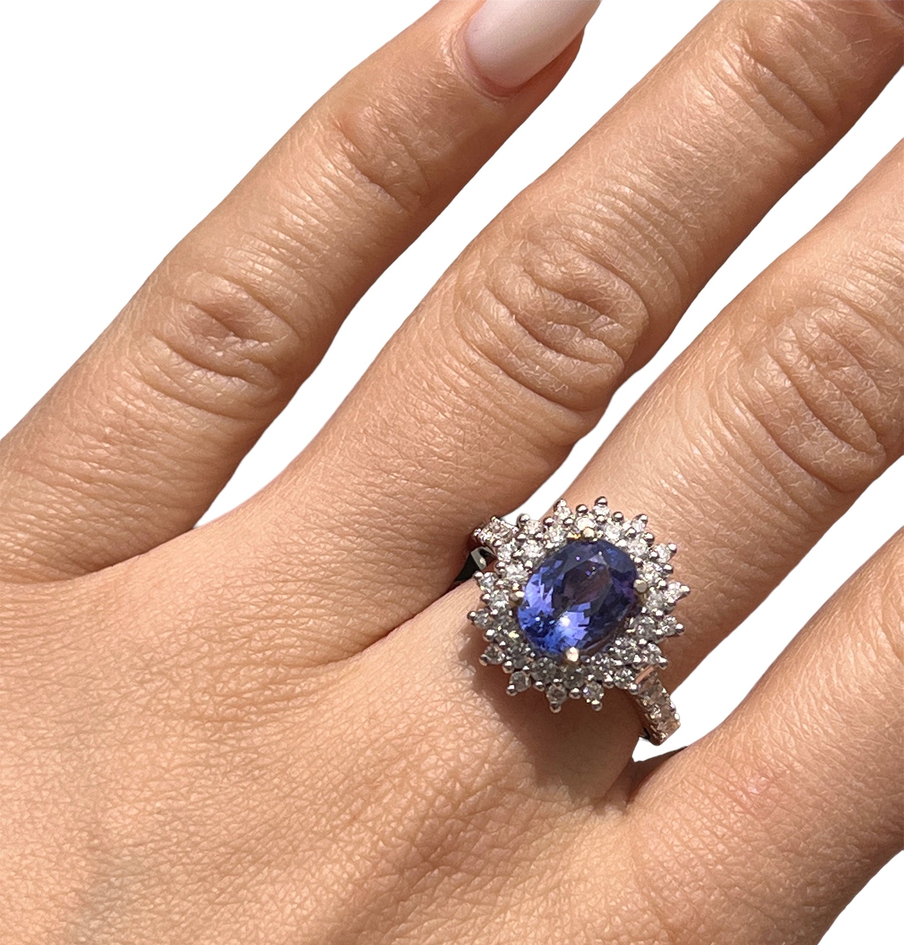 14KT Two Tone Gold Tanzanite Diamond Cocktail Ring Size 7.5