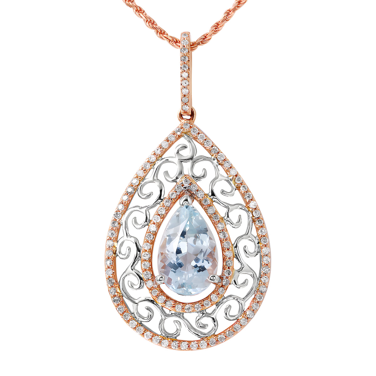 14KT Gold Aquamarine Diamond Necklace Length 16