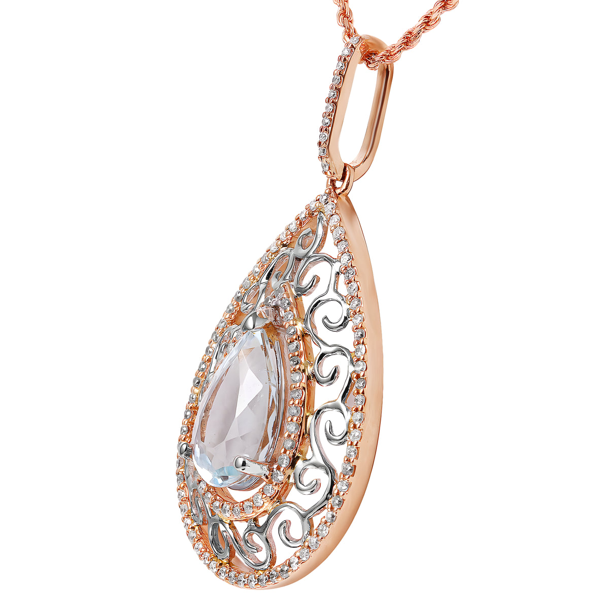 14KT Gold Aquamarine Diamond Necklace Length 16