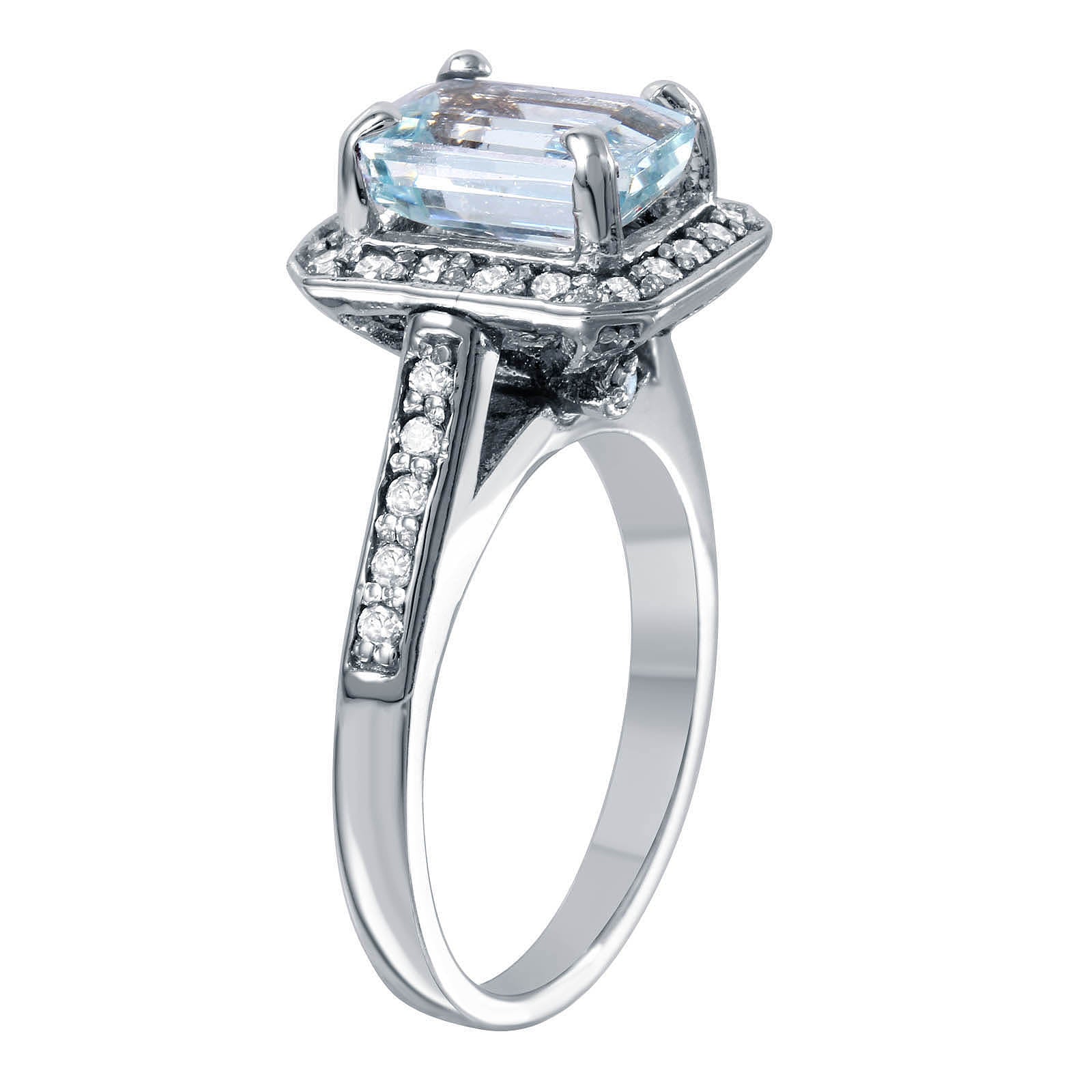 14KT White Gold 2.66ctw Aquamarine Diamond Cocktail Ring Size 6.5