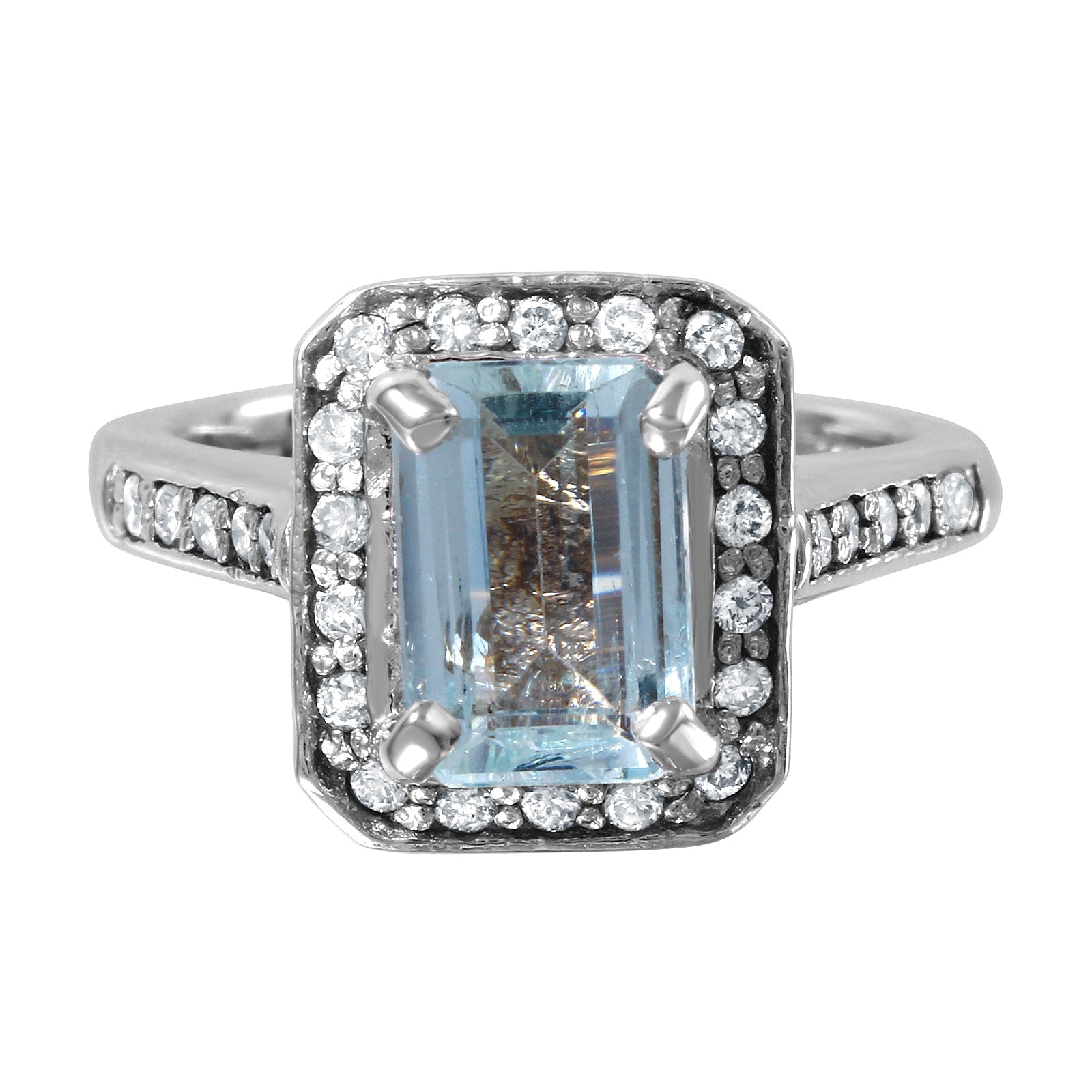 14KT White Gold 2.66ctw Aquamarine Diamond Cocktail Ring Size 6.5
