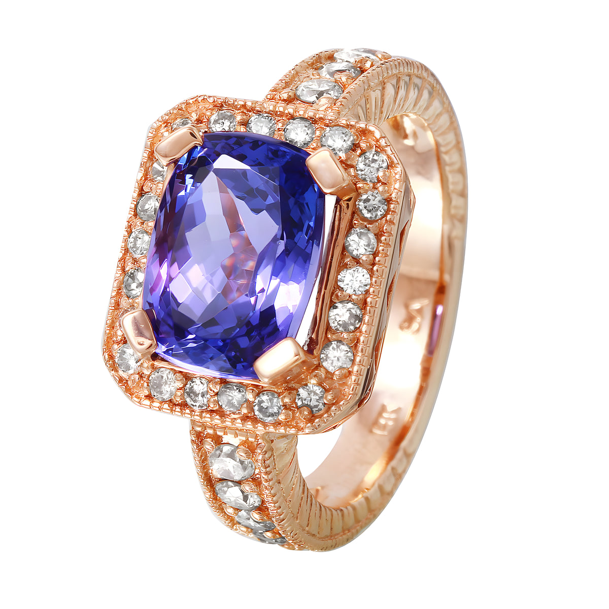14KT Rose Gold 4.47ctw Tanzanite Diamond Cocktail Ring Size 6