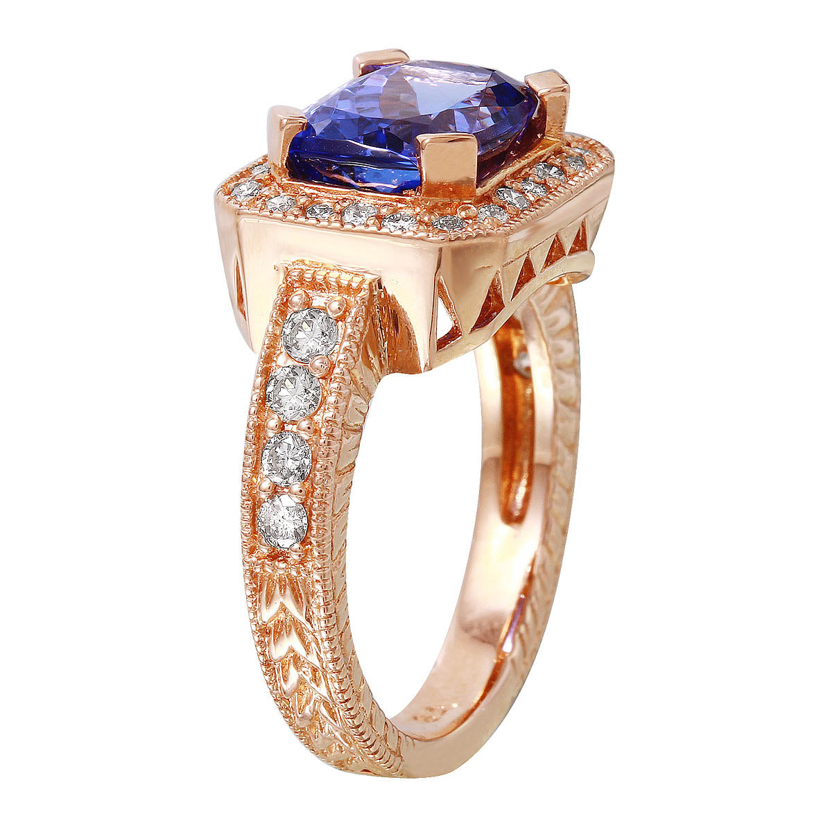 14KT Rose Gold 4.47ctw Tanzanite Diamond Cocktail Ring Size 6