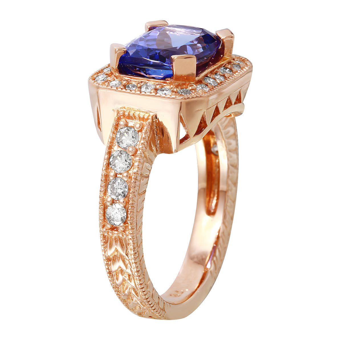 14KT Rose Gold 4.47ctw Tanzanite Diamond Cocktail Ring Size 6