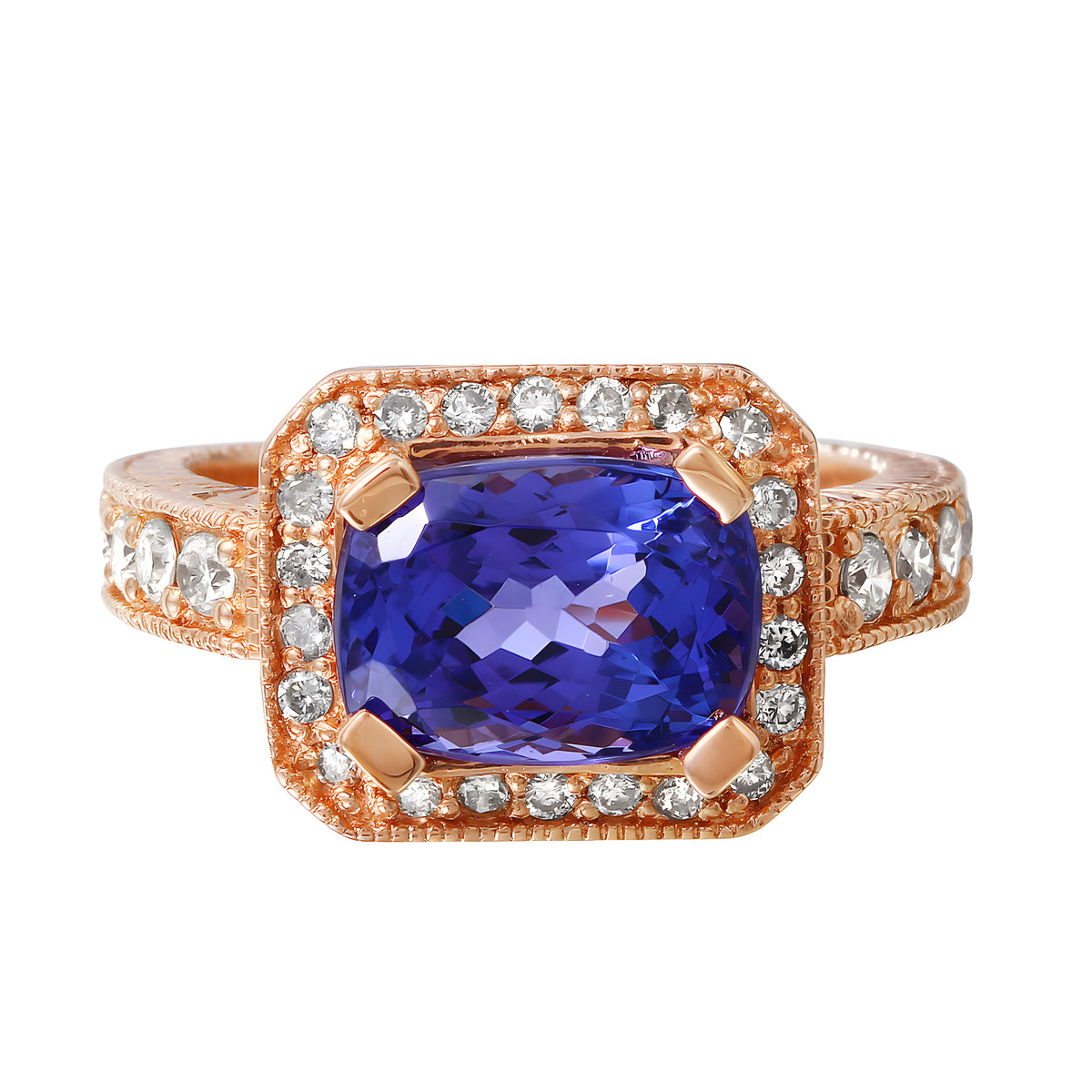 14KT Rose Gold 4.47ctw Tanzanite Diamond Cocktail Ring Size 6