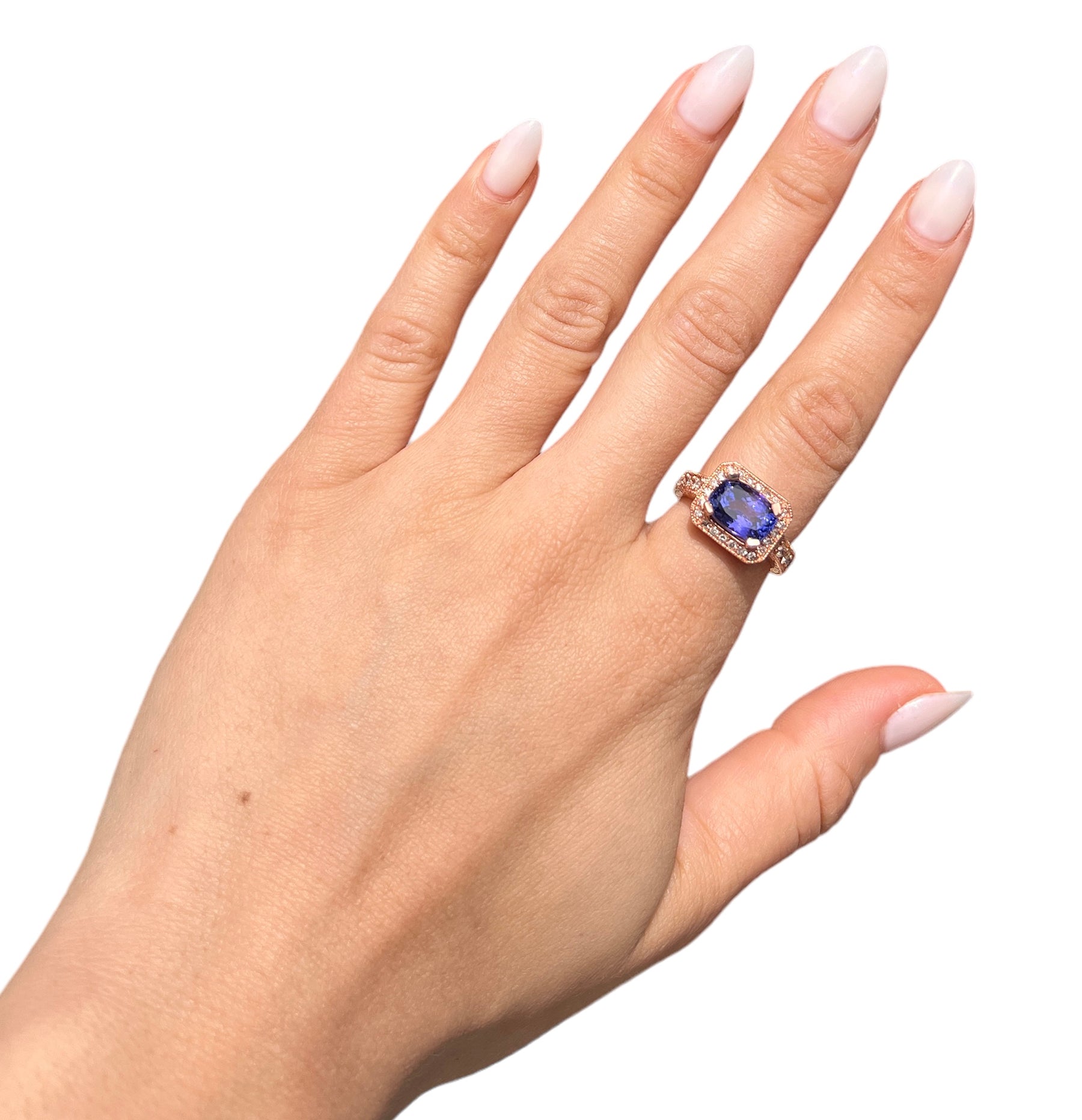 14KT Rose Gold 4.47ctw Tanzanite Diamond Cocktail Ring Size 6