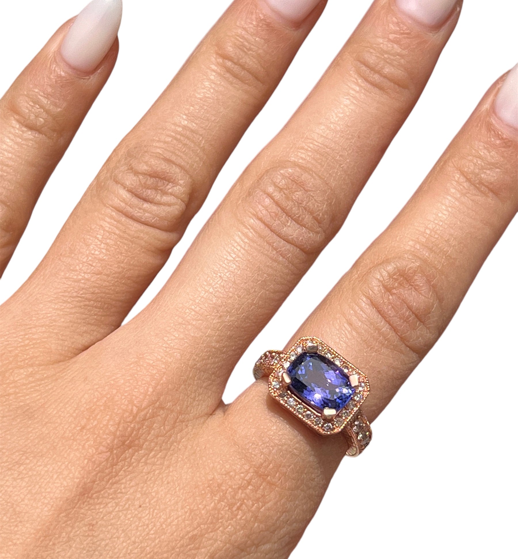 14KT Rose Gold 4.47ctw Tanzanite Diamond Cocktail Ring Size 6