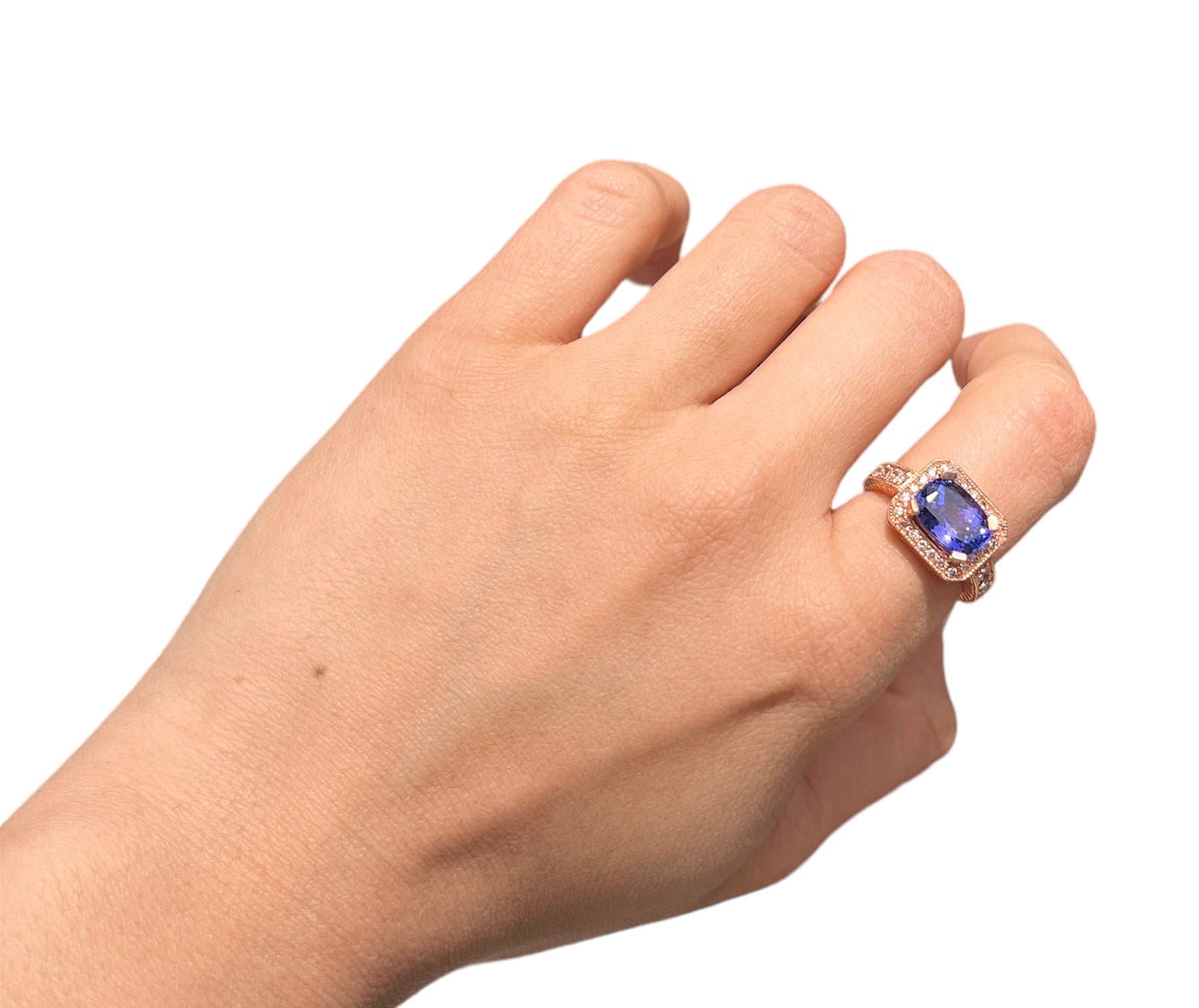 14KT Rose Gold 4.47ctw Tanzanite Diamond Cocktail Ring Size 6