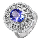 14KT White Gold 3.66ctw Tanzanite Diamond Cocktail Ring Size 7
