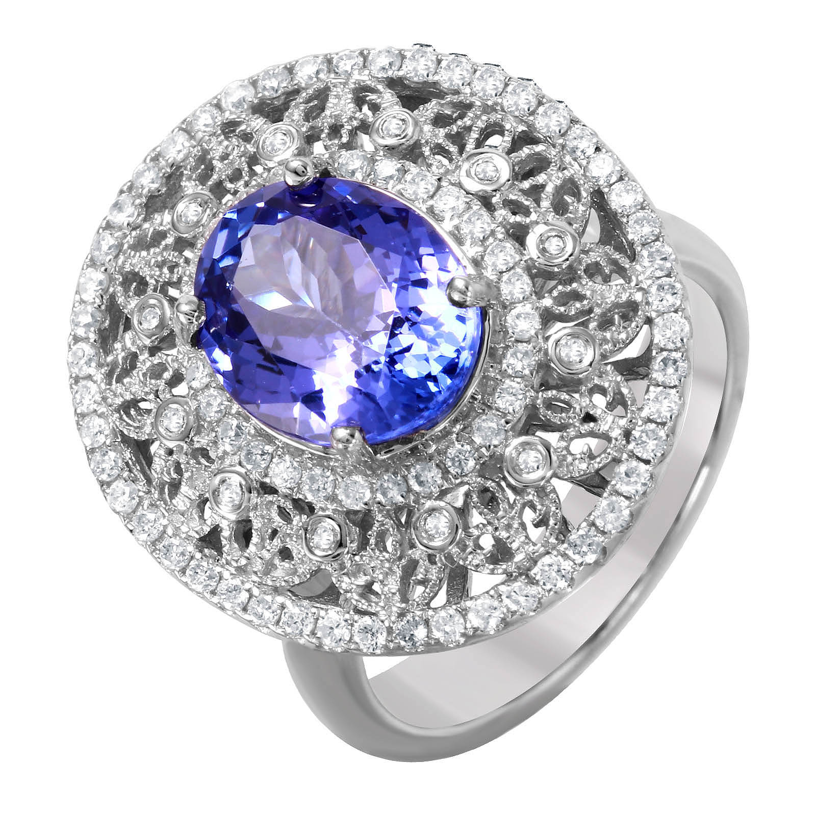 14KT White Gold 3.66ctw Tanzanite Diamond Cocktail Ring Size 7