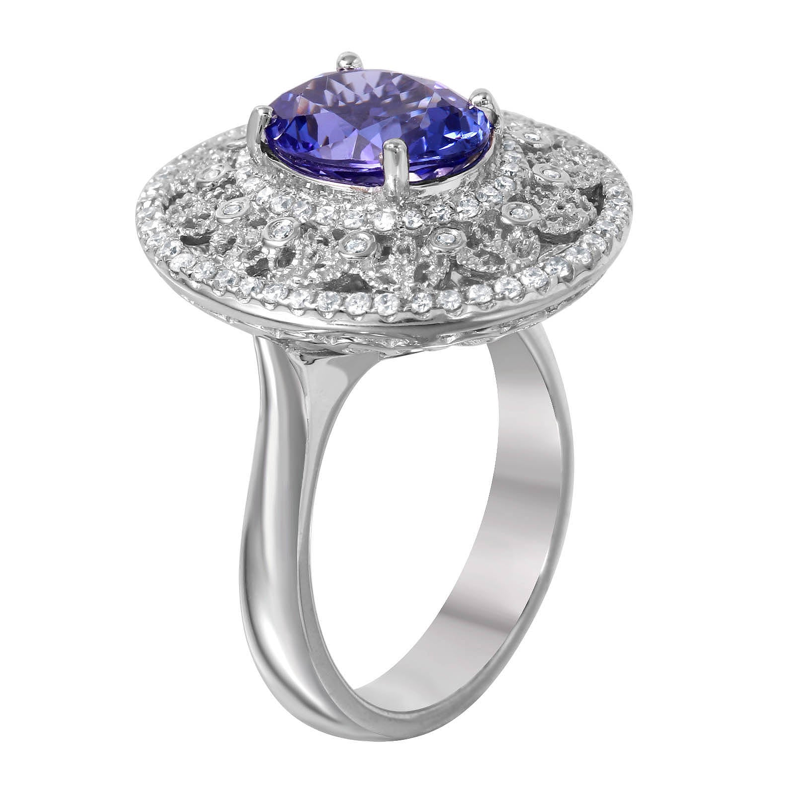 14KT White Gold 3.66ctw Tanzanite Diamond Cocktail Ring Size 7