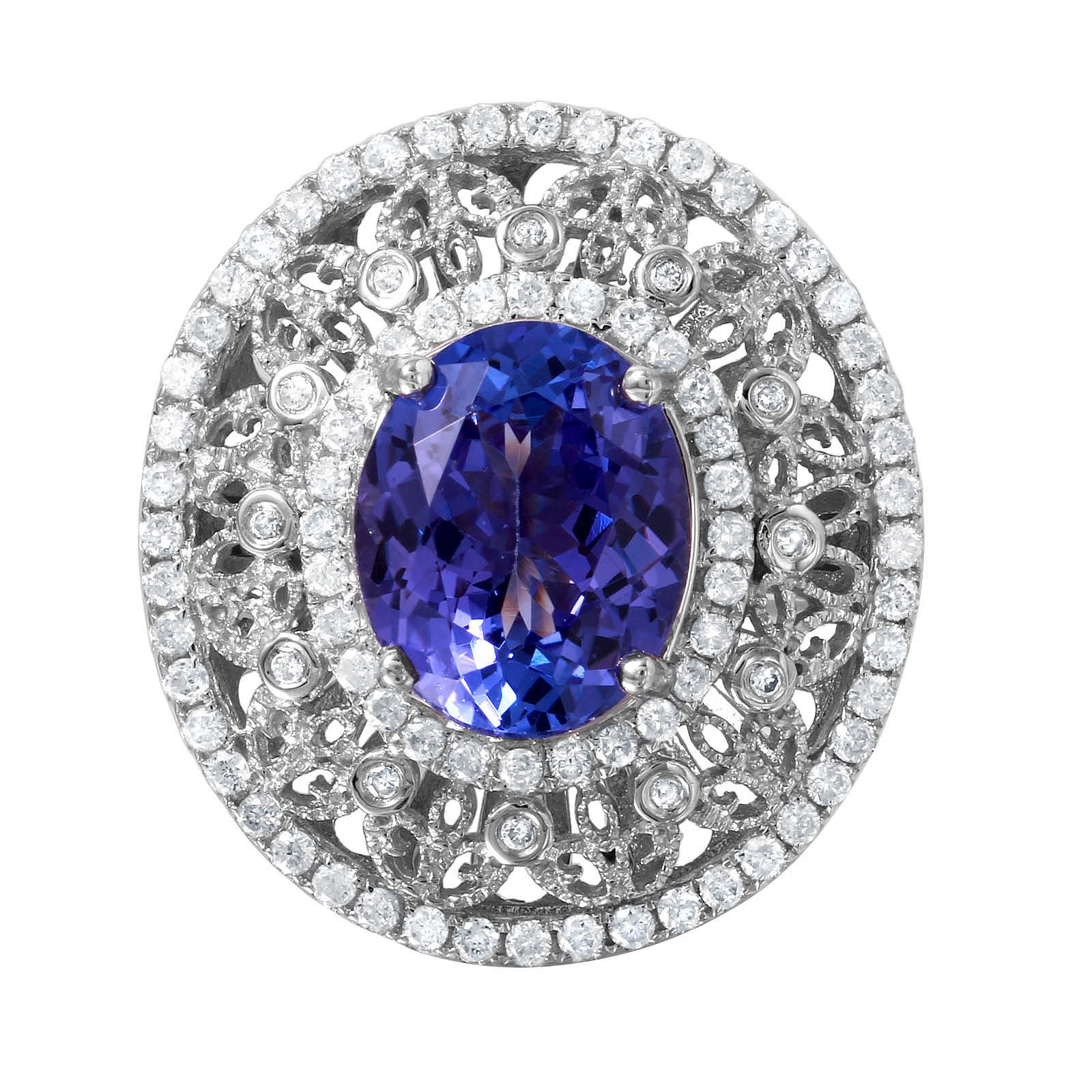 14KT White Gold 3.66ctw Tanzanite Diamond Cocktail Ring Size 7